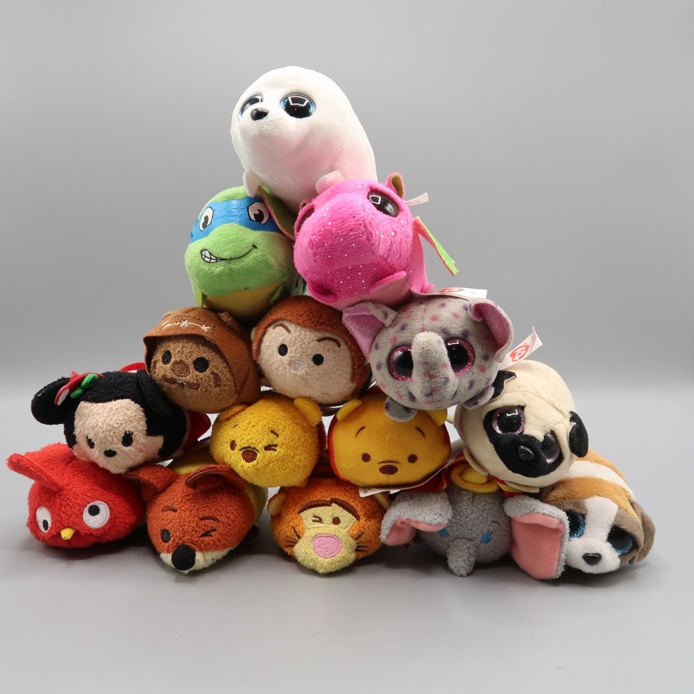 Disney Store Tsum Tsum & TY 3" Mini Plush Lot Winnie Pooh TMNT Dragon Star War
